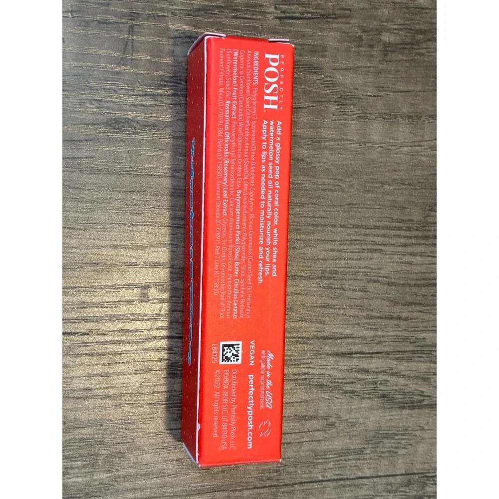 Perfectly Posh Rainbow Bright Coral Lip Gloss 0.5oz Vegan Watermelon Shea LB4125